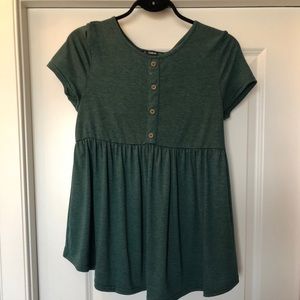 Green babydoll top with faux buttons